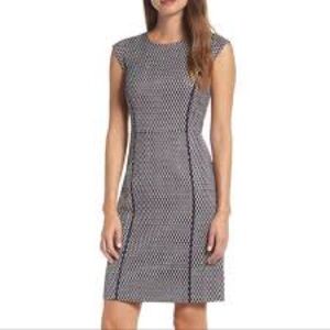 J. Crew Black and White Cap Sleeve Geometric Print Matelasse Sheath Dress,8